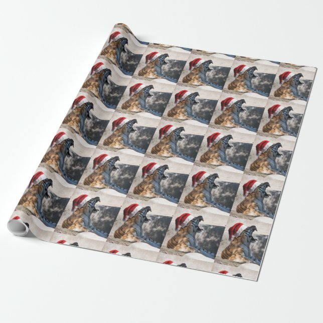 Bengal Tiger Santa Claus Wrapping Paper (Unrolled)