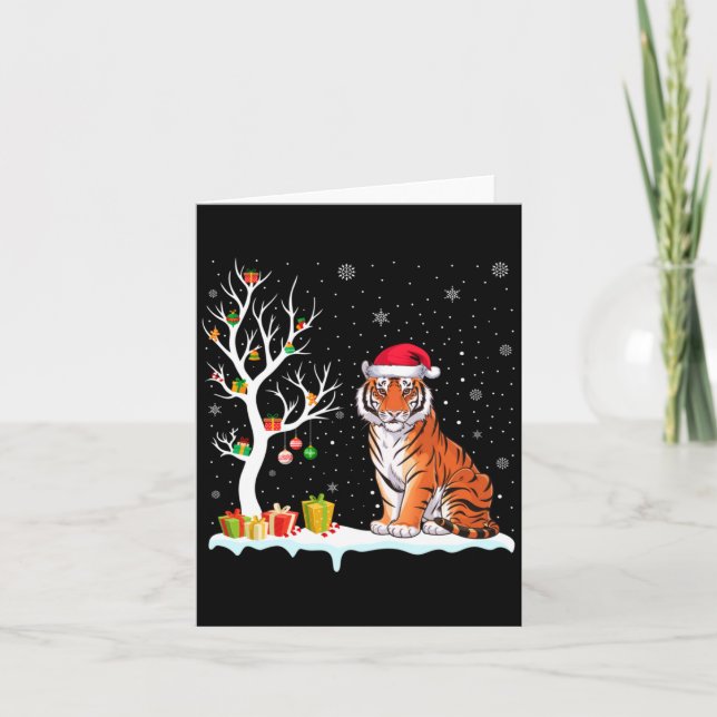Bengal Tiger Santa Hat Festive Tree Light Christma Card (Front)