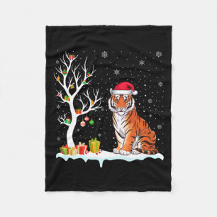 Bengal Tiger Santa Hat Festive Tree Light Christma Fleece Blanket