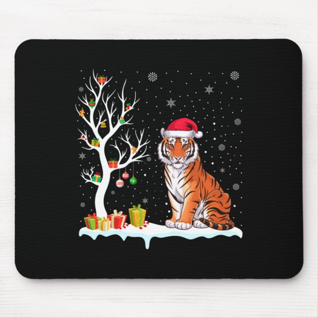 Bengal Tiger Santa Hat Festive Tree Light Christma Mouse Mat (Front)