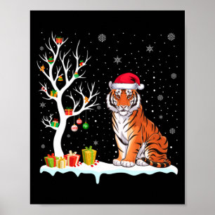 Bengal Tiger Santa Hat Festive Tree Light Christma Poster