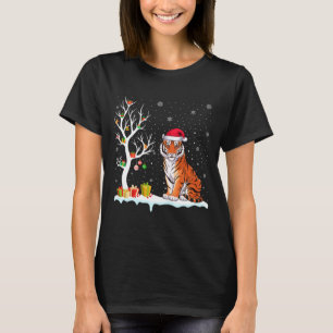 Bengal Tiger Santa Hat Festive Tree Light Christma T-Shirt
