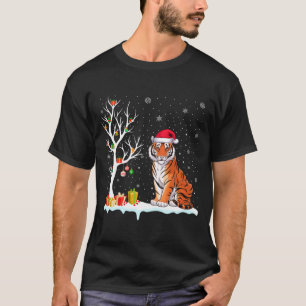 Bengal Tiger Santa Hat Festive Tree Light Christma T-Shirt