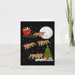 Bengal Tiger Santa Sleigh Flying Funny Magical Chr Card