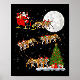Bengal Tiger Santa Sleigh Flying Funny Magical Chr Poster