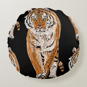 Bengal Tiger Sketch: Vintage Animal Print Round Cushion