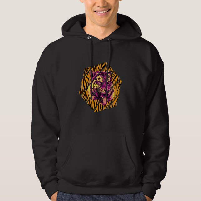 Bengal Tiger Tounge Hexa Bengal Tiger  Wildlife Hoodie (Front)