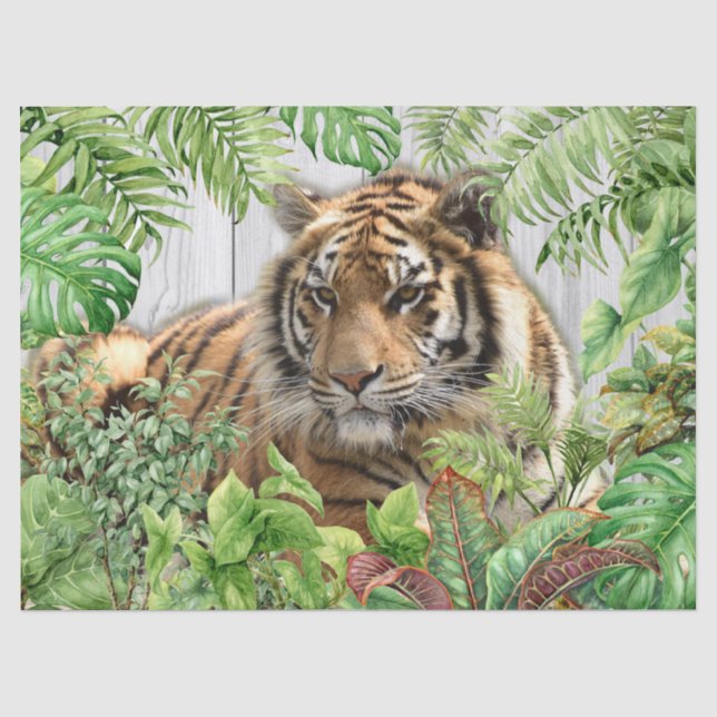 Bengal Tiger Tropical Palm Decoupage Tissue Paper (Front)