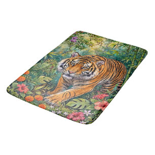 Bengal Tiger Vibrant Bamboo Jungle Bath Mat