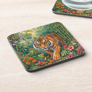 Bengal Tiger Vibrant Bamboo Jungle Coaster