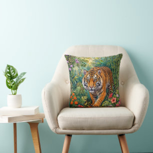 Bengal Tiger Vibrant Bamboo Jungle Cushion