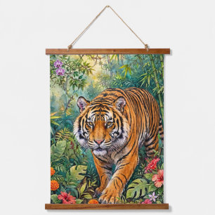 Bengal Tiger Vibrant Bamboo Jungle Hanging Tapestry