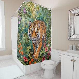 Bengal Tiger Vibrant Bamboo Jungle Shower Curtain