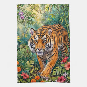 Bengal Tiger Vibrant Bamboo Jungle Tea Towel