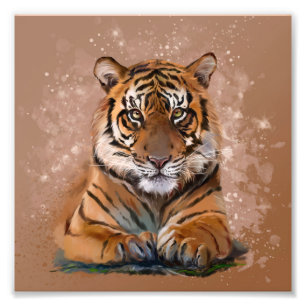 Bengal tiger. Watercolor drawing in grunge style Photo Print