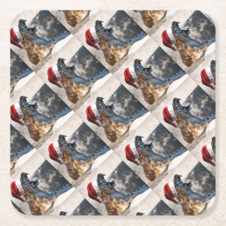 Bengal Tiger wearing a Santa Hat for Christmas Square Paper Coaster
