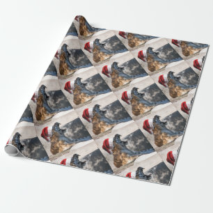 Bengal Tiger wearing a Santa Hat for Christmas Wrapping Paper