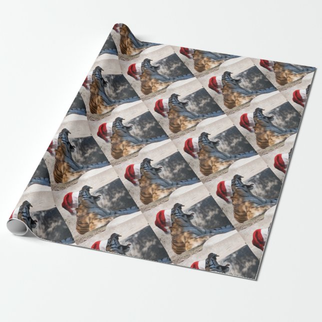 Bengal Tiger wearing a Santa Hat for Christmas Wrapping Paper (Unrolled)