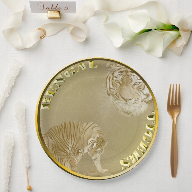 Bengal Tigers Gold Coin, Paper Plates (Wedding)