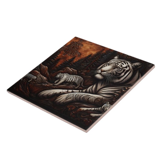 Bengal Tigers in a Dense Forest at Dusk Tile (Side)