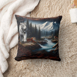 Bengal Tigers in a Mountain Landscape Cushion