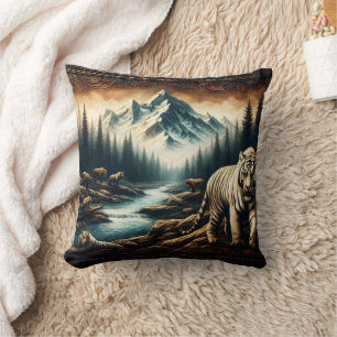 Bengal Tigers Near Mountain Stream in Wilderness Cushion