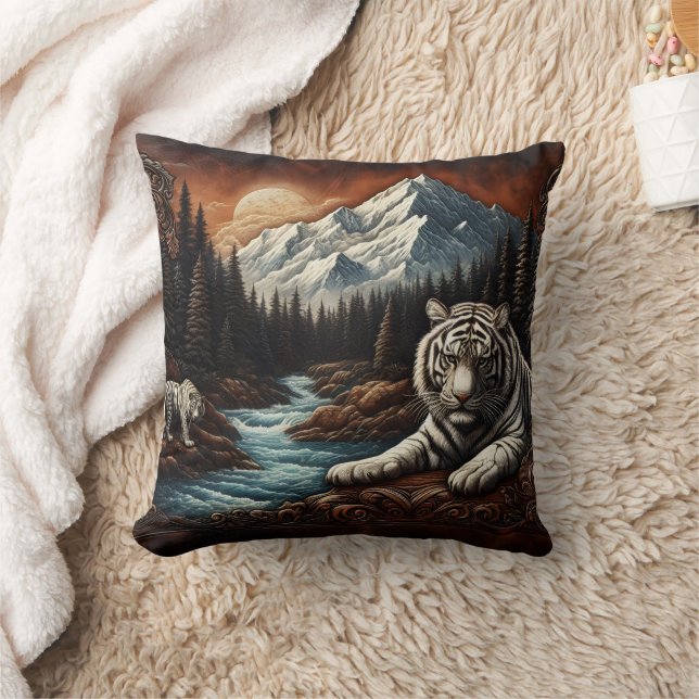Bengal Tigers Relaxing by a Serene Mountain Stream Cushion (Blanket)