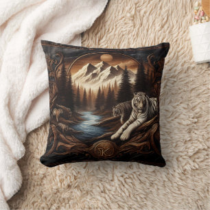 Bengal Tigers Resting Near Mountain Stream Cushion