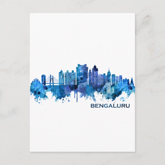 Bengaluru Karnataka Skyline Blue Holiday Postcard (Front)