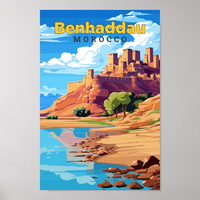 Benhaddau Morocco Travel Art Vintage Illustration  Poster (Front)