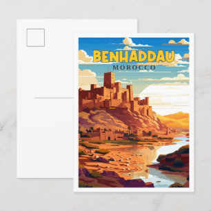 Benhaddau Morocco vintage travel illustration Postcard