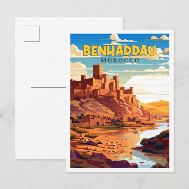 Benhaddau Morocco vintage travel illustration Postcard (Front/Back)
