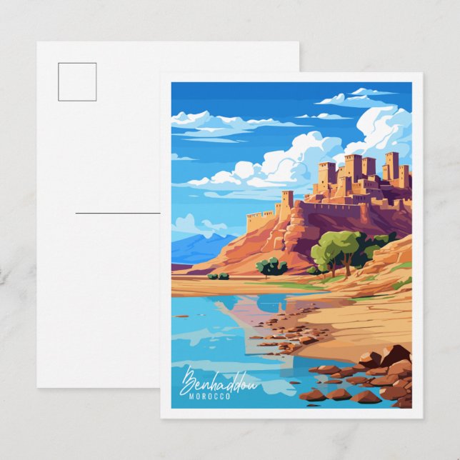 Benhaddau Morocco vintage travel illustration Postcard (Front/Back)