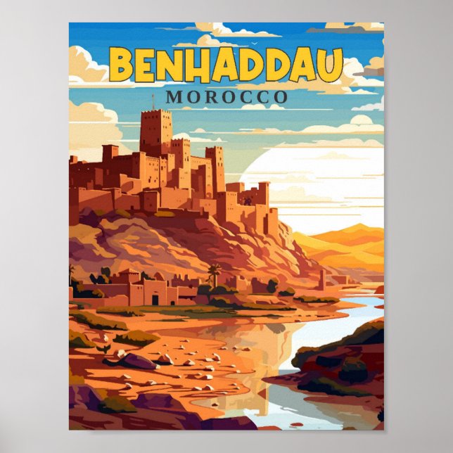 Benhaddau Morocco vintage travel illustration Poster (Front)