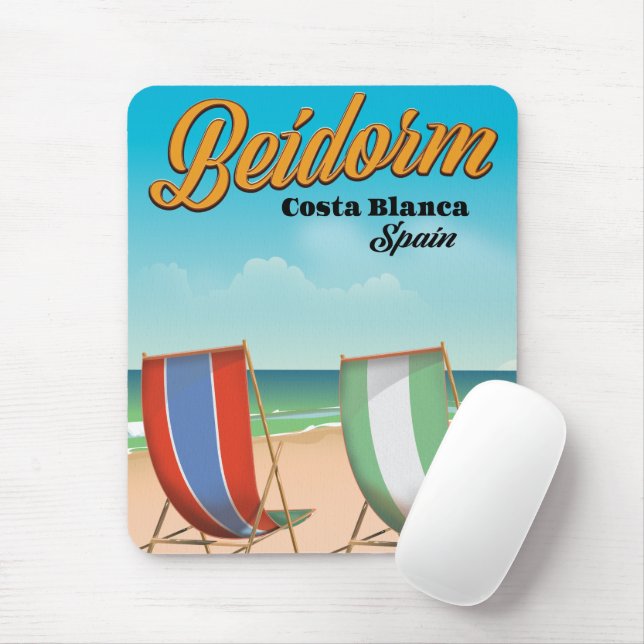 Benidorm beach travel poster mouse mat (With Mouse)