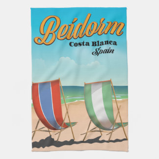 Benidorm beach travel poster tea towel