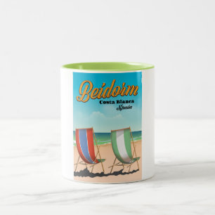 Benidorm beach travel poster Two-Tone coffee mug