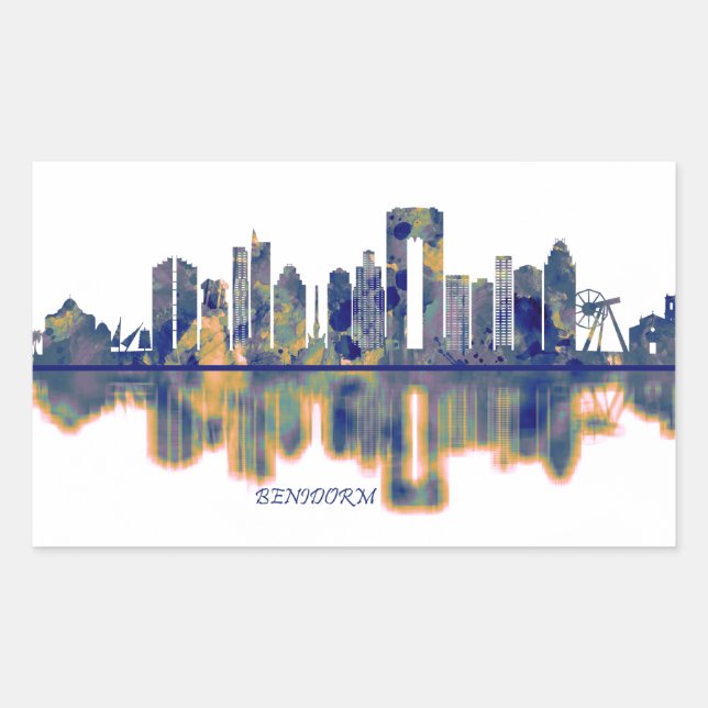 Benidorm Skyline Rectangular Sticker (Front)