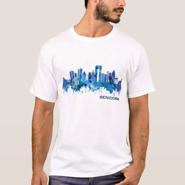 Benidorm Spain Skyline Blue T-Shirt (Front)