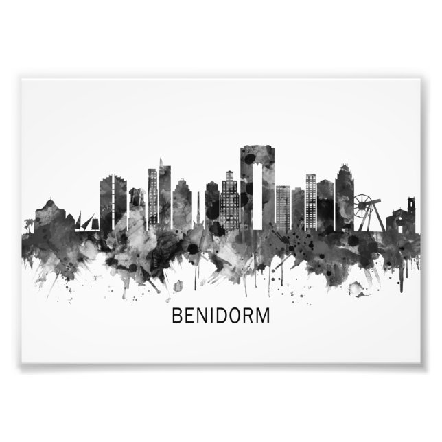 Benidorm Spain Skyline BW Photo Print (Front)