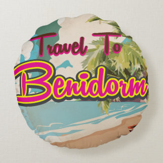 Benidorm,Spain Vintage vacation Poster Round Cushion