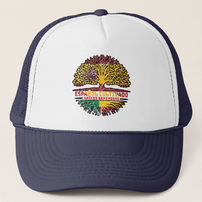 Benin Beninese Spanish Spain Tree Roots Flag Trucker Hat (Front)