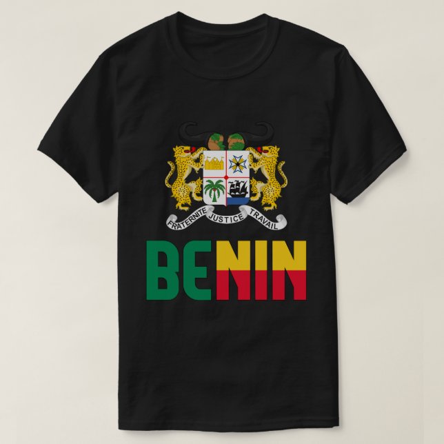 Benin Flag and Coat Of Arms Patriotic T-Shirt (Design Front)