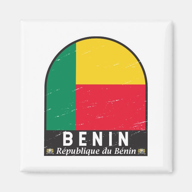 Benin Flag Emblem Distressed Vintage Magnet (Front)