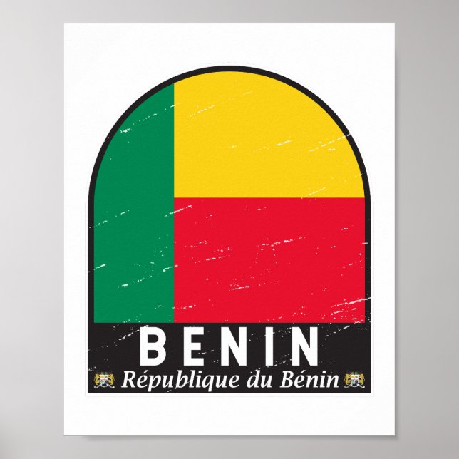 Benin Flag Emblem Distressed Vintage Poster (Front)