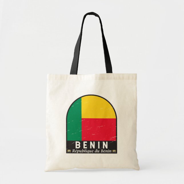 Benin Flag Emblem Distressed Vintage Tote Bag (Front)