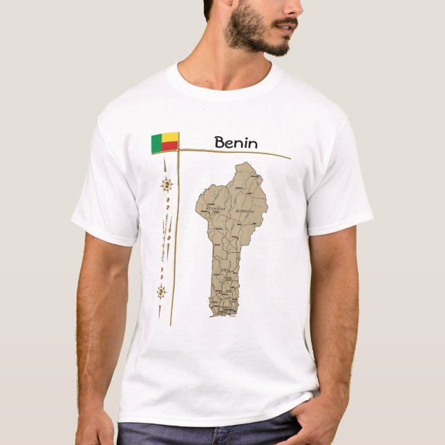 Benin Map + Flag + Title T-Shirt (Front)