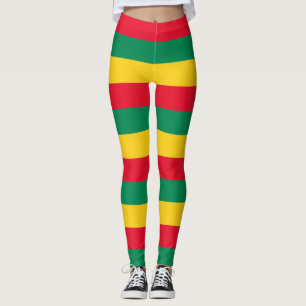 Benin National Flag Colours Horizontal Striped Leggings