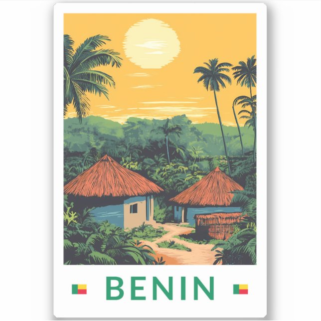 Benin Sunset Illustration Travel Art Vintage (Front)