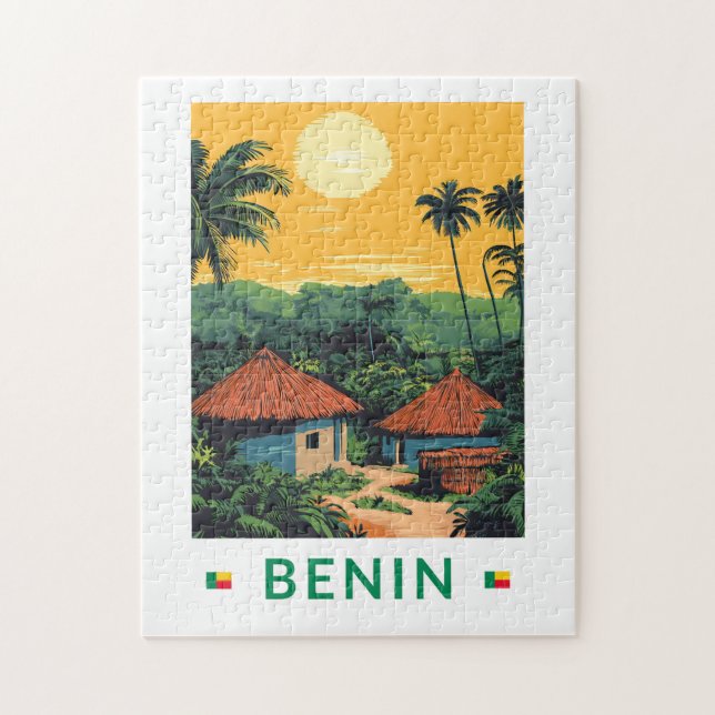 Benin Sunset Illustration Travel Art Vintage Jigsaw Puzzle (Vertical)
